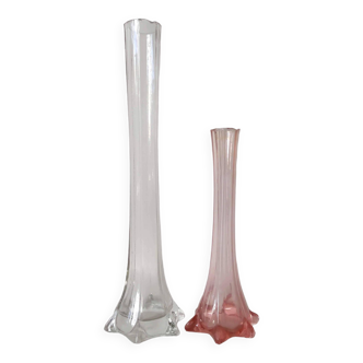 Duo of Art Nouveau glass soliflore vases