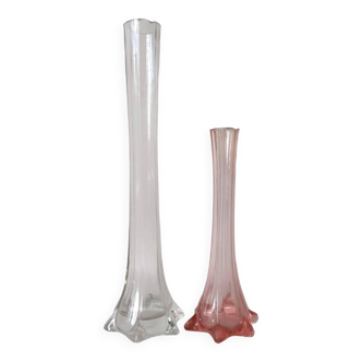 Duo de vases soliflores en verre Art Nouveau