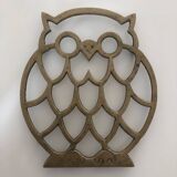 Dessous de plat ancien hibou chouette doré en laiton