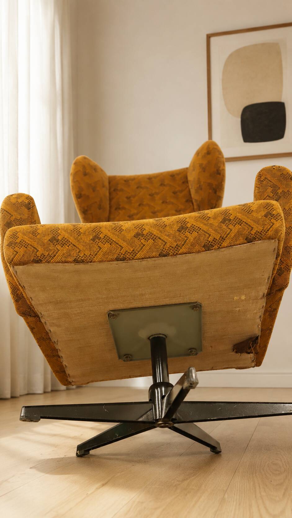 Vintage Czechoslovak Wingback Swivel Lounge Armchair