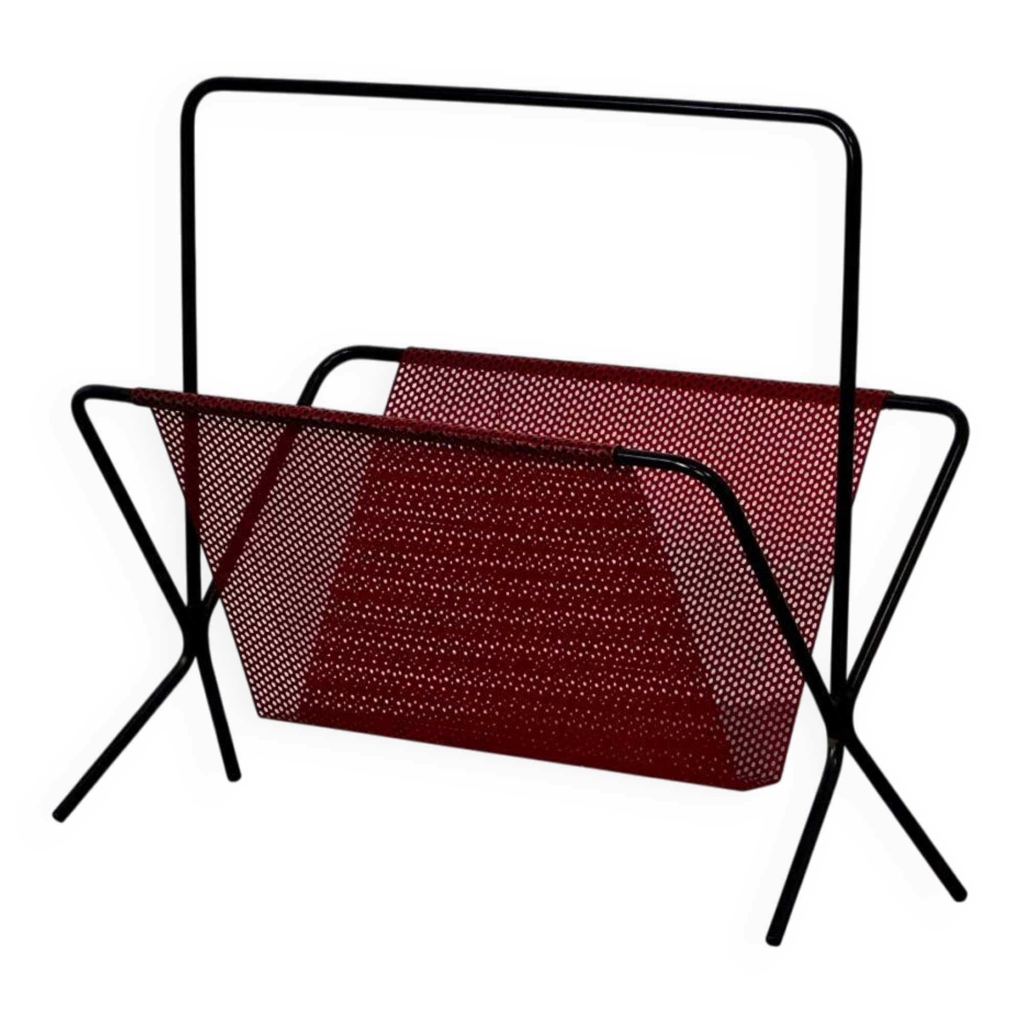 Mid-Century Modernist black and red Magazine Rack by Pilastro, 1950S