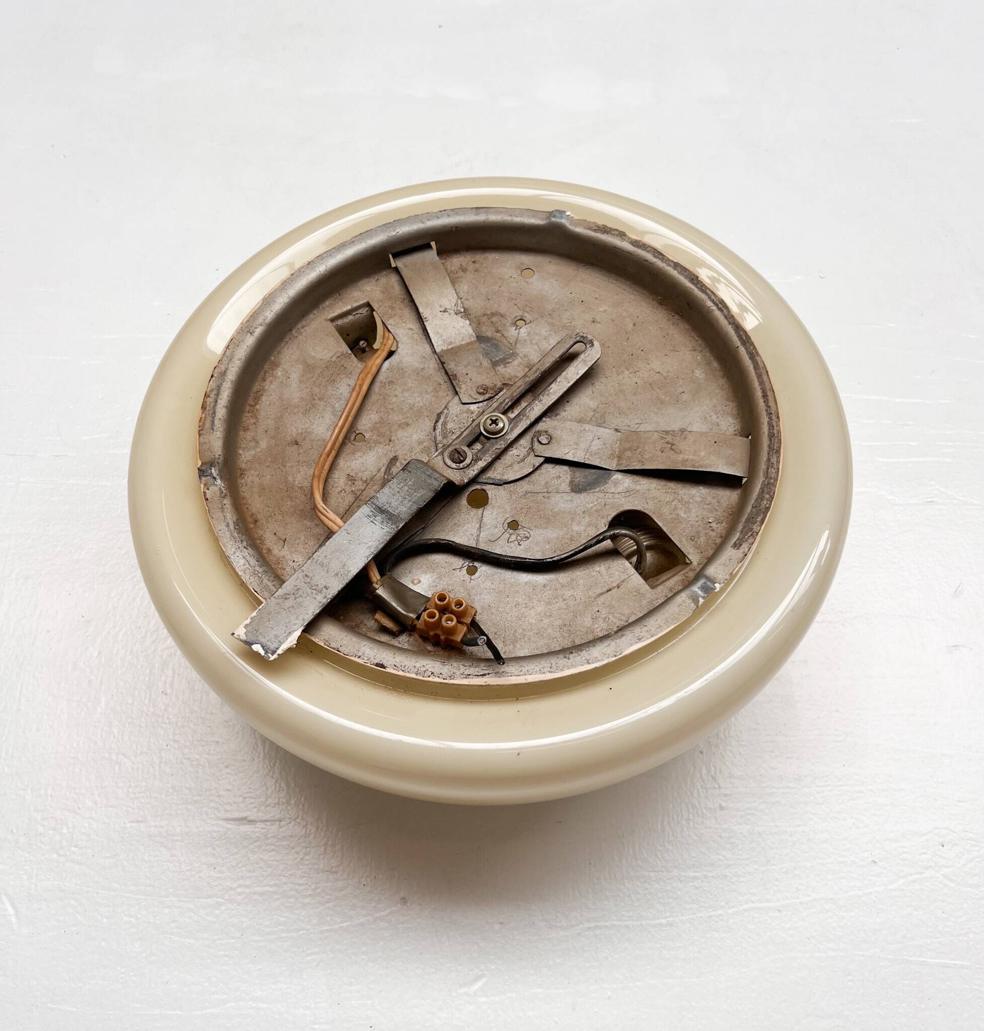 Opaline glass beige ceiling or wall lamp, 1950s