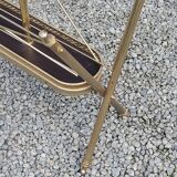 Vintage magazine rack from the 60s in neo-classical style in gold metal and mahogany