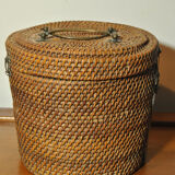 Chinese porcelain teapot Canton China 19th century with wicker basket
