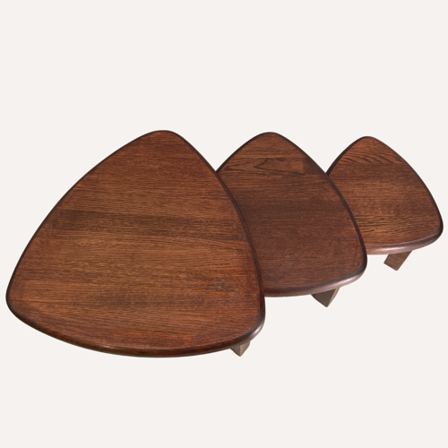 Brutalist oak organic curved oval side or nesting tables, Dutch ca 1960