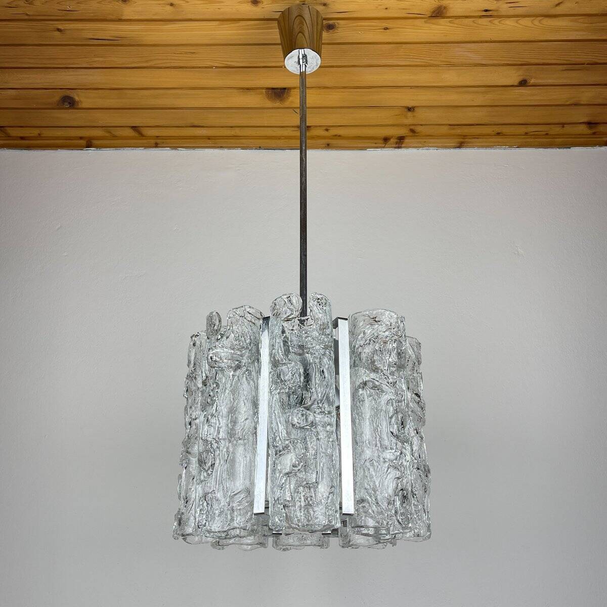 Vintage Ice Murano Chandelier by AV Mazzega, Italy, 1970s