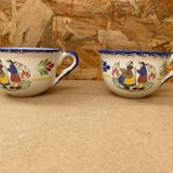 Paire ancienne tasse pornic céramique blanc bleu france vintage #b286