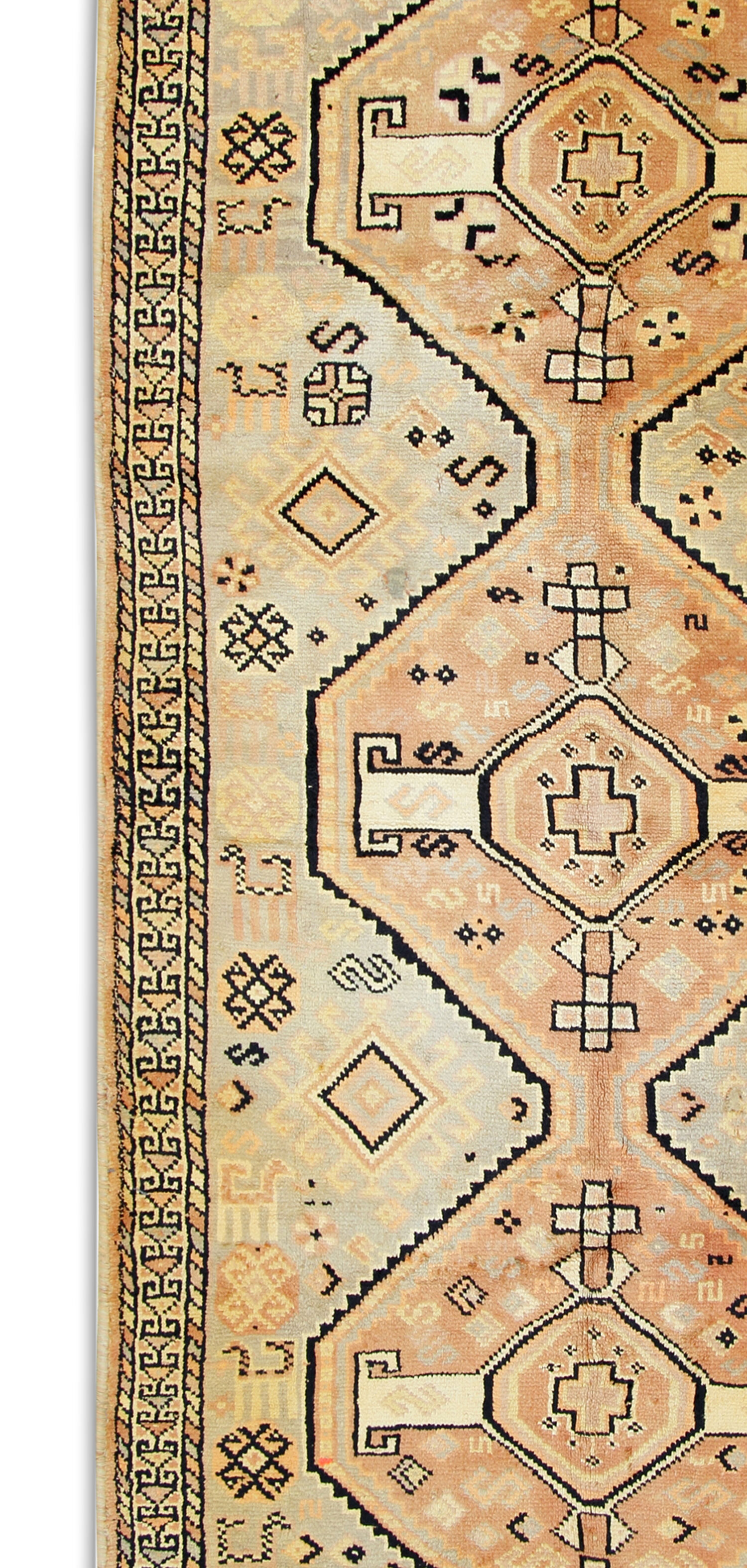 Persian Cream Tribal Runner Rug Handwoven Long Wool Carpet- 130x285cm