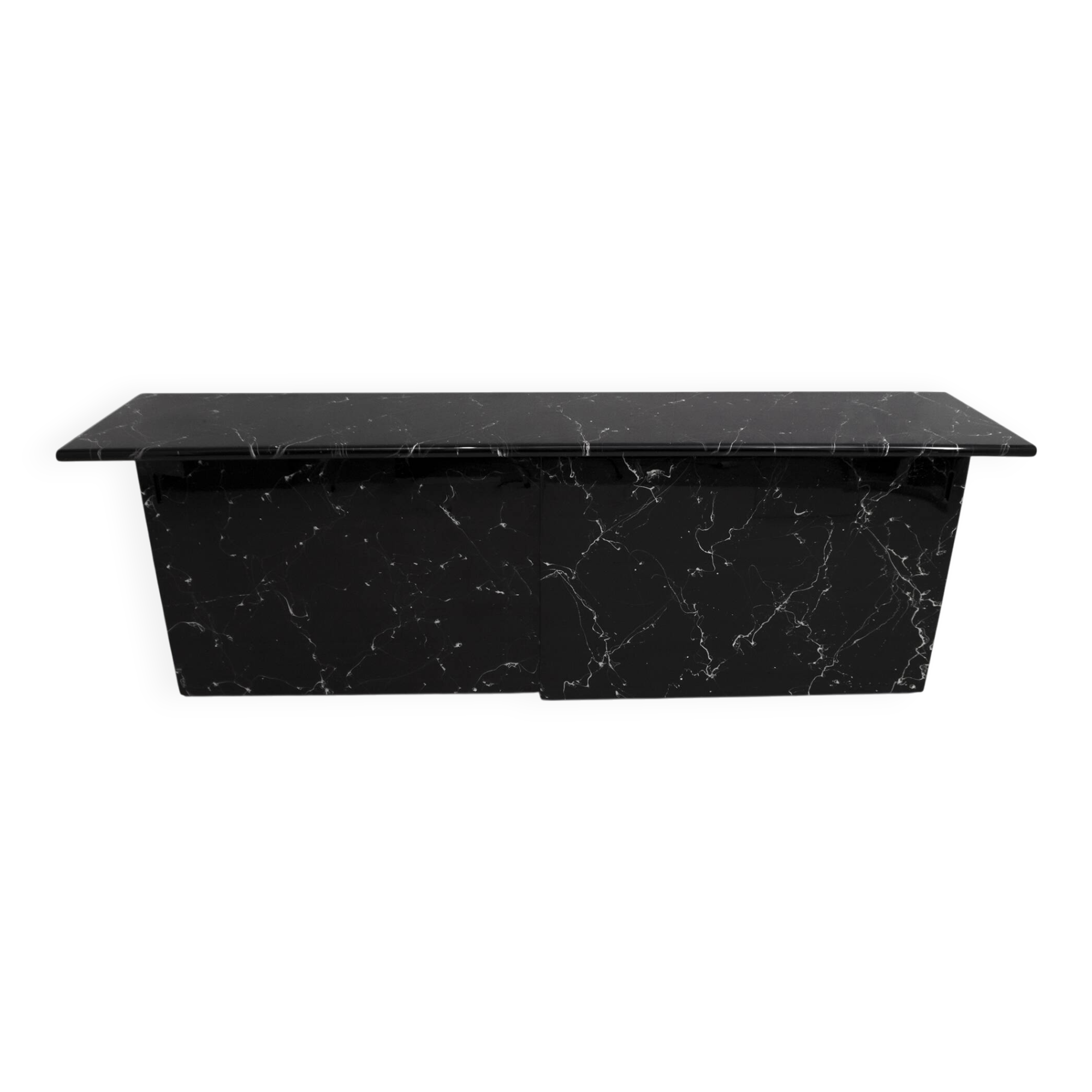 Marquina Black Marble lacquer Italian Post Modern Sideboard, 1980s
