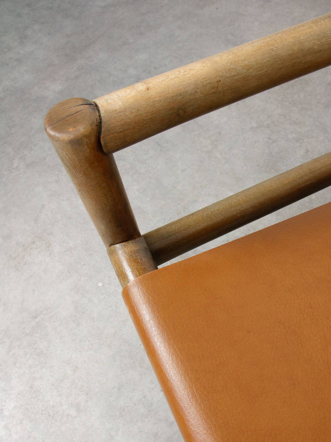 Mid-Century Scandinavian Armchair in Wood & Brown Leatherette, 60s