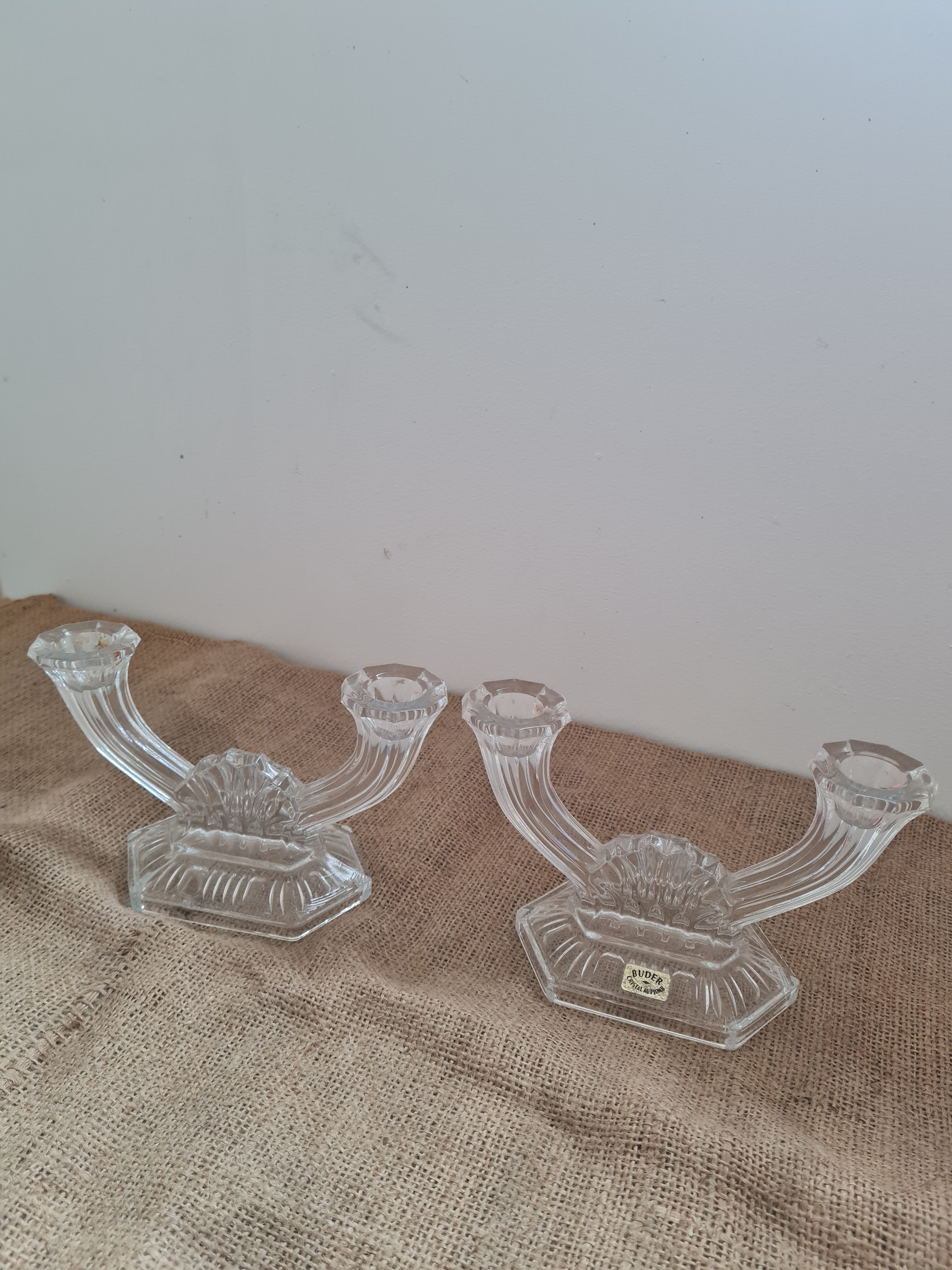 Pair of crystal candle holders