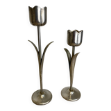 Pair of chromed tulip candle holders, 1970s, Italy