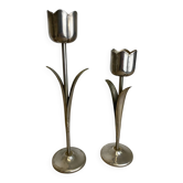 Paire de bougeoirs tulipe chromés, années 1970, Italie
