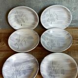 Six assiettes céramique Niderviller service "Chatons" années 50.