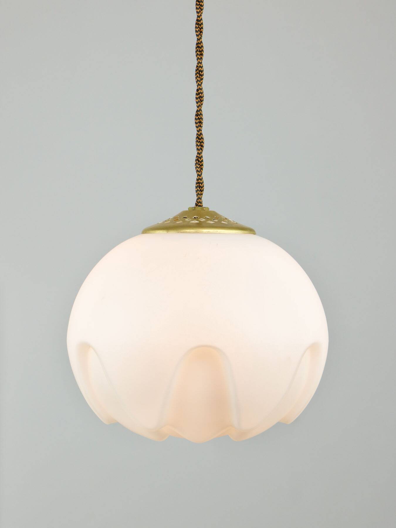 Mid-Century Italian Brass & Opaline Pendant Lamp
