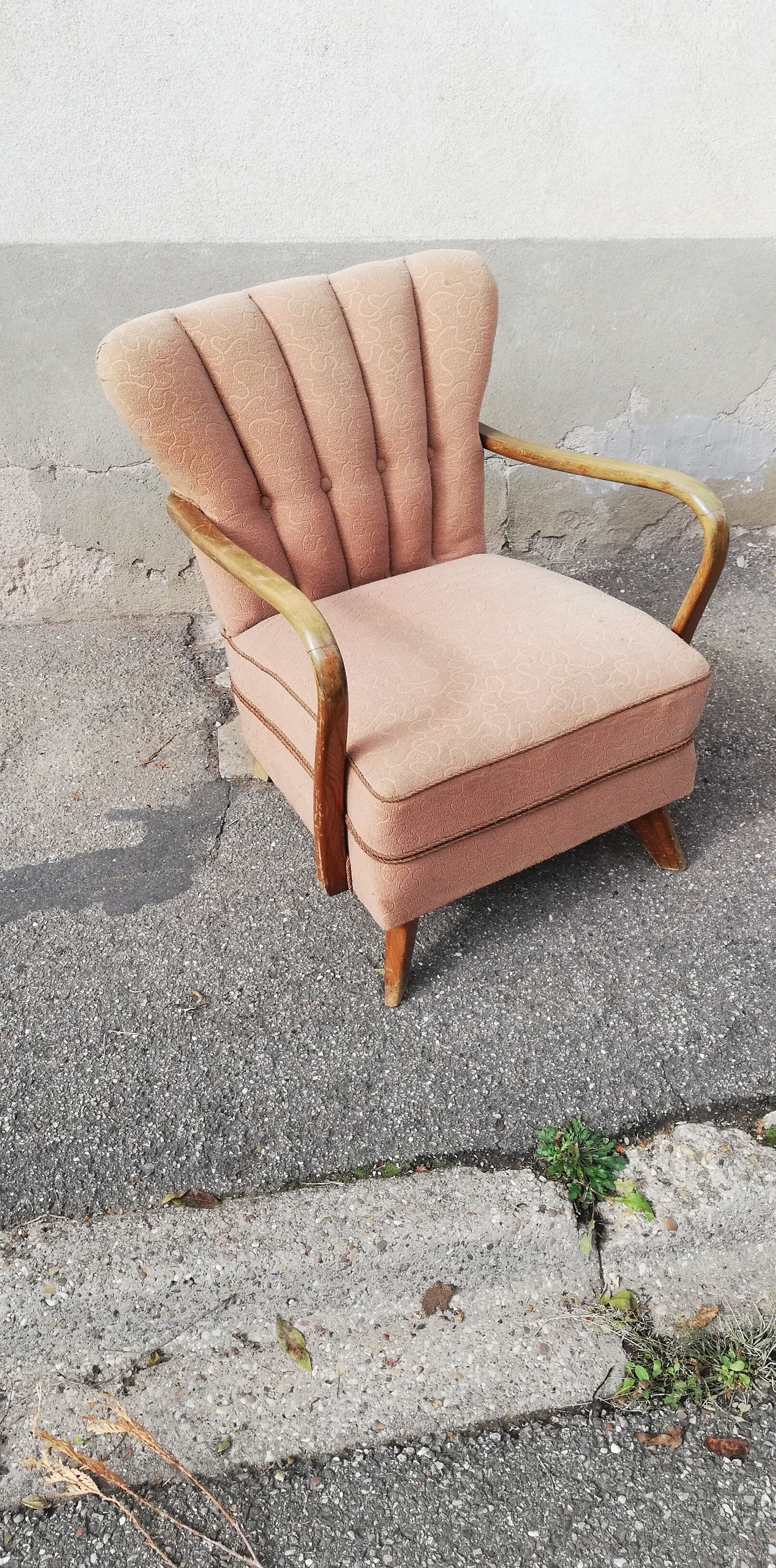 Fauteuil vintage tissu beige