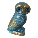 Miniature Chouette Grecque en Laiton Bleue et Dorée, Miniature Chouette de la Sagesse