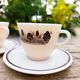 Two vintage opaline glass cups/saucers JAJ Pyrex England.