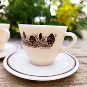 Duo tasses/sous tasses verre opalin vintage JAJ Pyrex England
