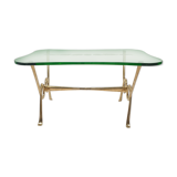 Table basse italienne avec verre gravé et base en laiton, années 1960