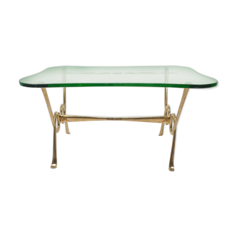 Table basse italienne avec verre gravé et base en laiton, années 1960