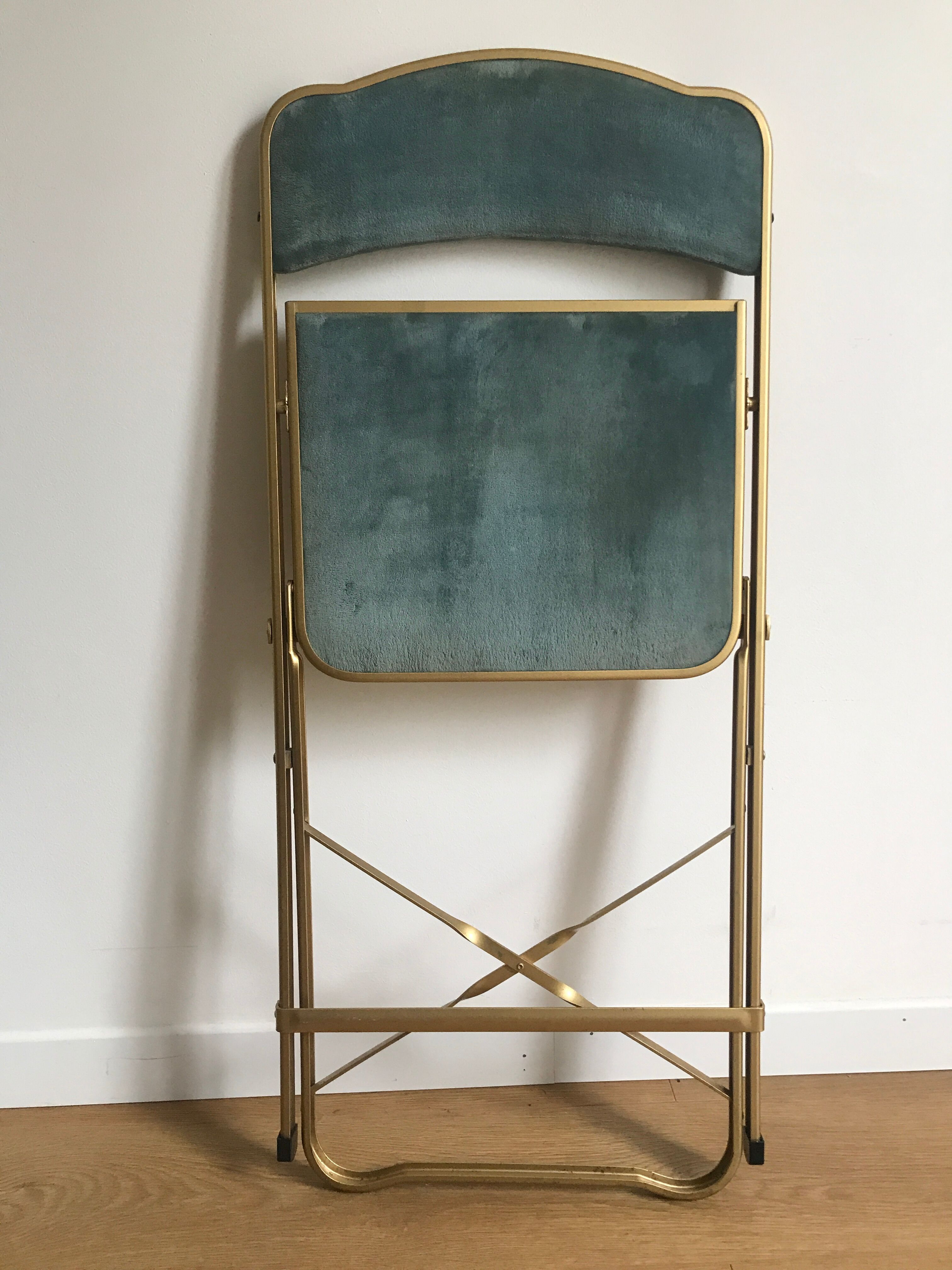 Vintage chaisor folding chair golden frame and blue velvet
