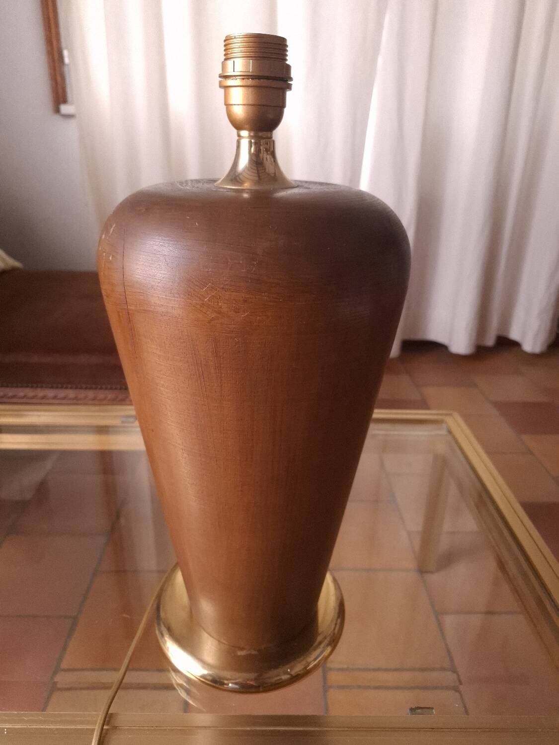 80s wood and brass lamp base