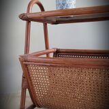 Braided rattan side table and smoked glass