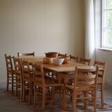 Set of 10 dining chairs in pine with sea grass seats, Danish design from the mid-20th century.
