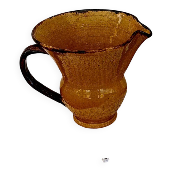 Pichet en céramique jaune et marron vintage