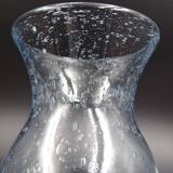 Candlestick or photophore in sky blue bulled glass, signed Biot