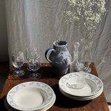 Set of 10 small soup plates with blue flower frieze pattern
