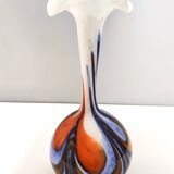 Grand vase en verre orange, blanc et bleu par Opaline Florence, Italie