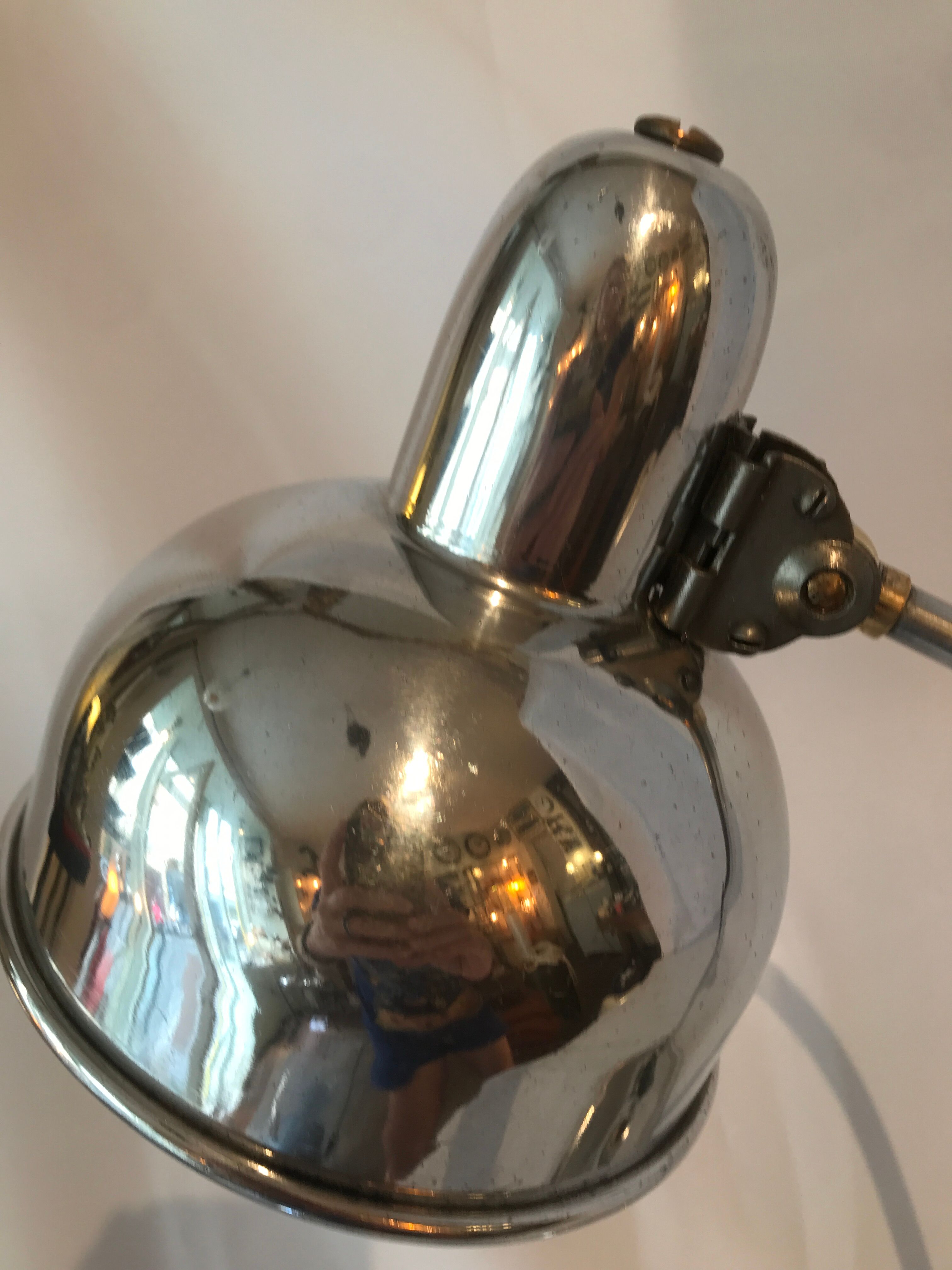 Industrial desk lamp 1950 in polished metal Bauhaus type