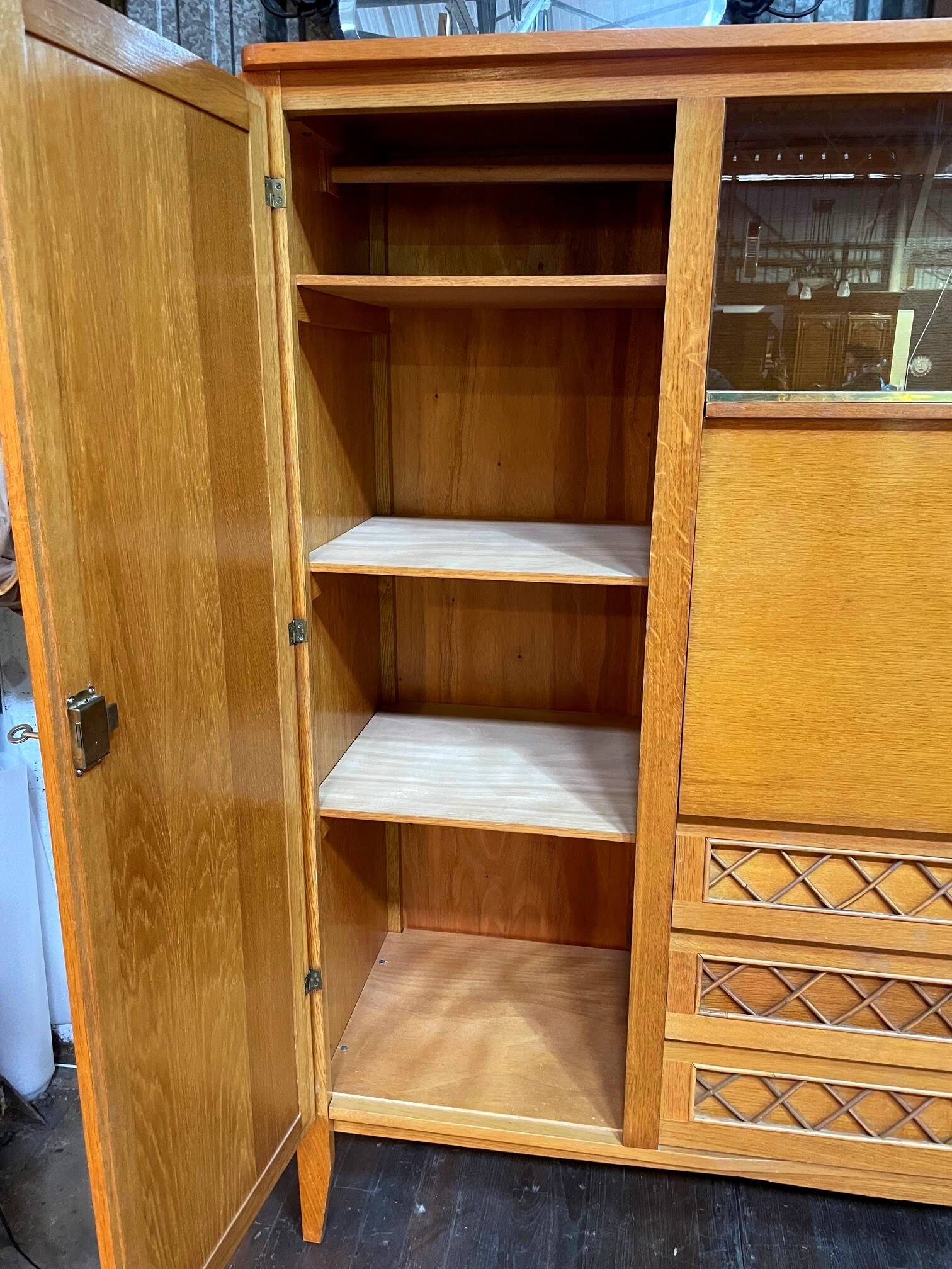Armoire, secrétaire, commode en bois et rotin, années 60