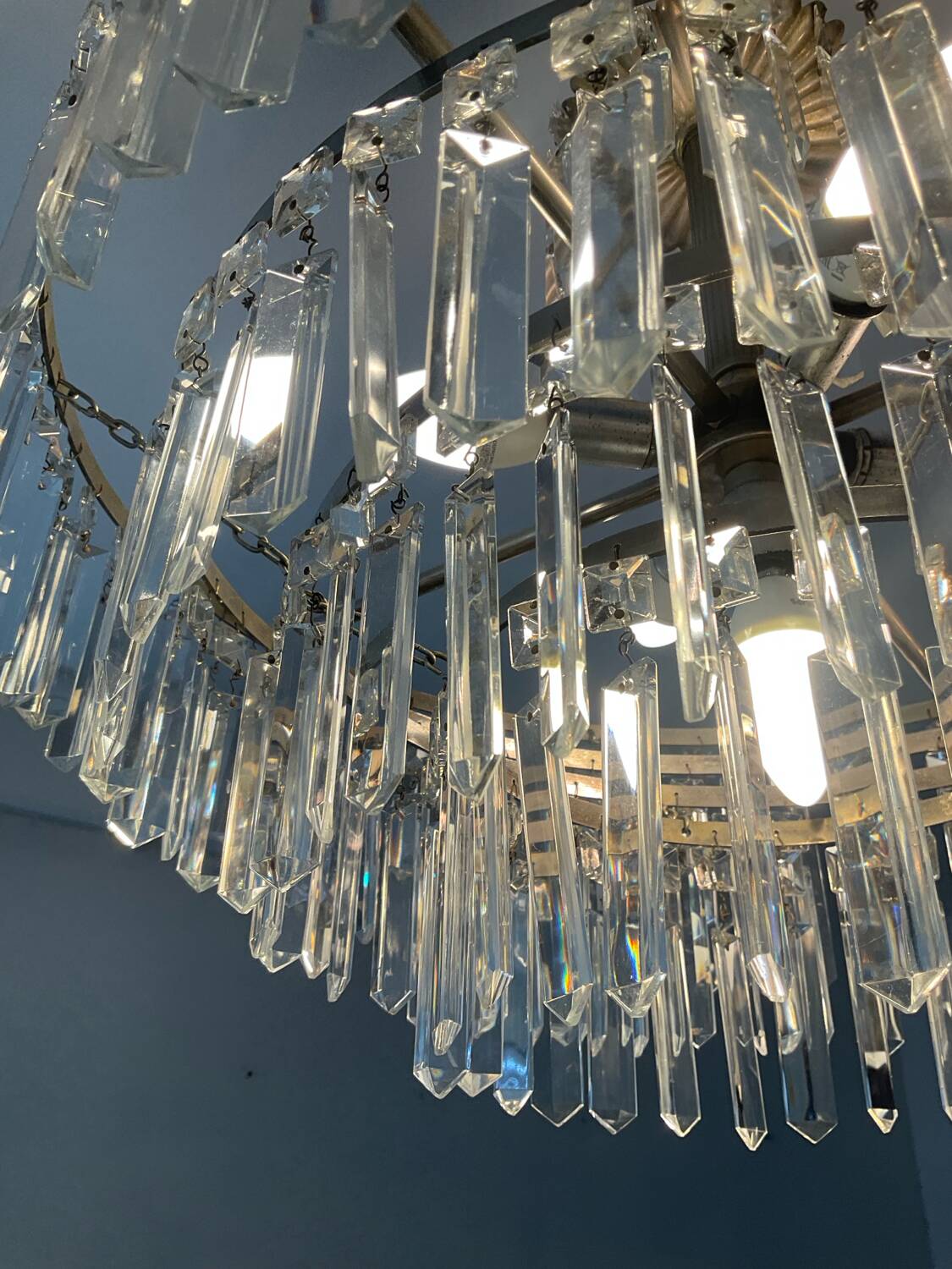 Large crystal chandelier with cascade of pendants from the 60s and 70s