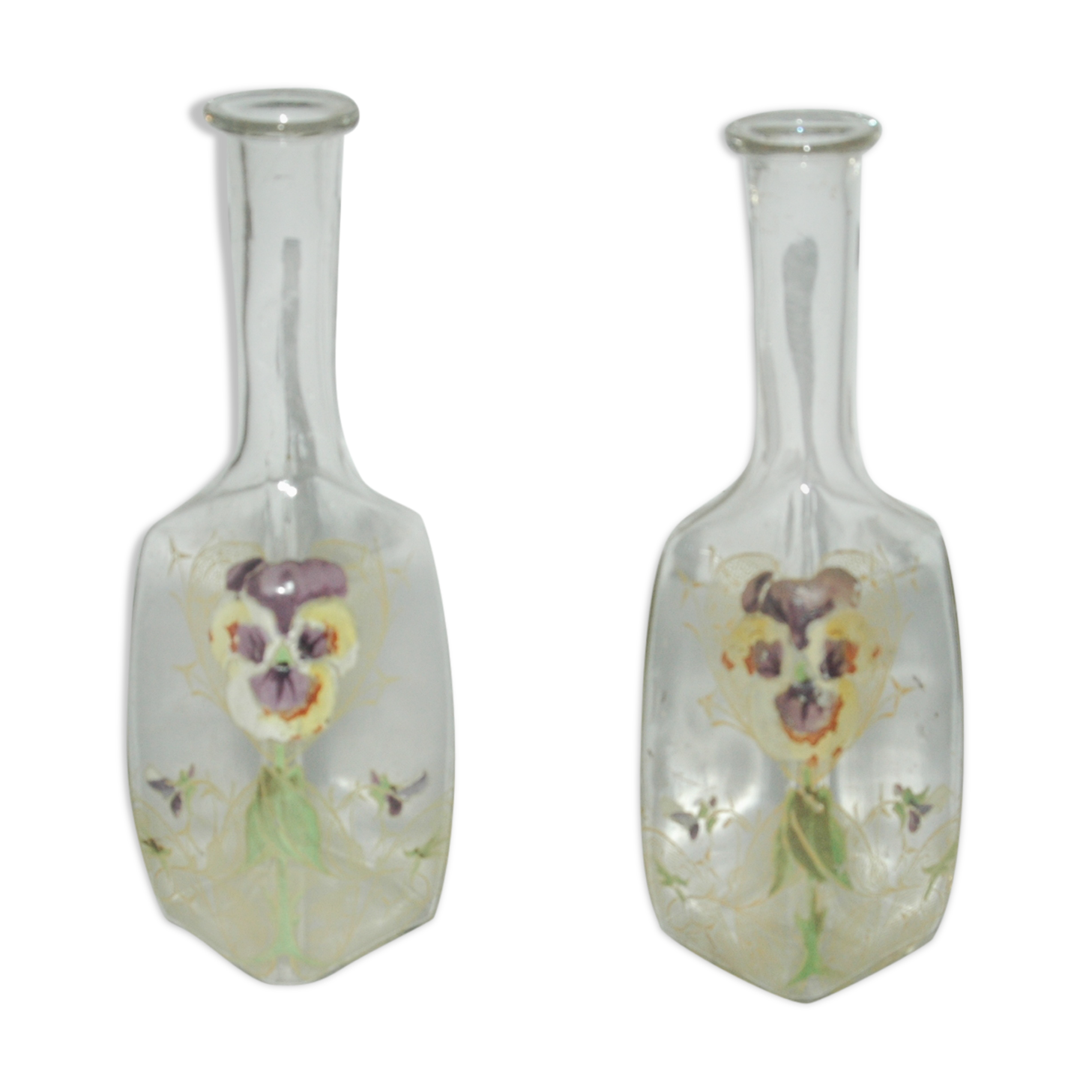 lot of 2 art-New enamelled bottles around 1900 water carafes for absinthe