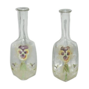 Lot de 2 bouteilles émaillées art-nouveau vers 1900 carafes à eau pour l' absinthe
