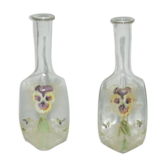 lot of 2 art-New enamelled bottles around 1900 water carafes for absinthe