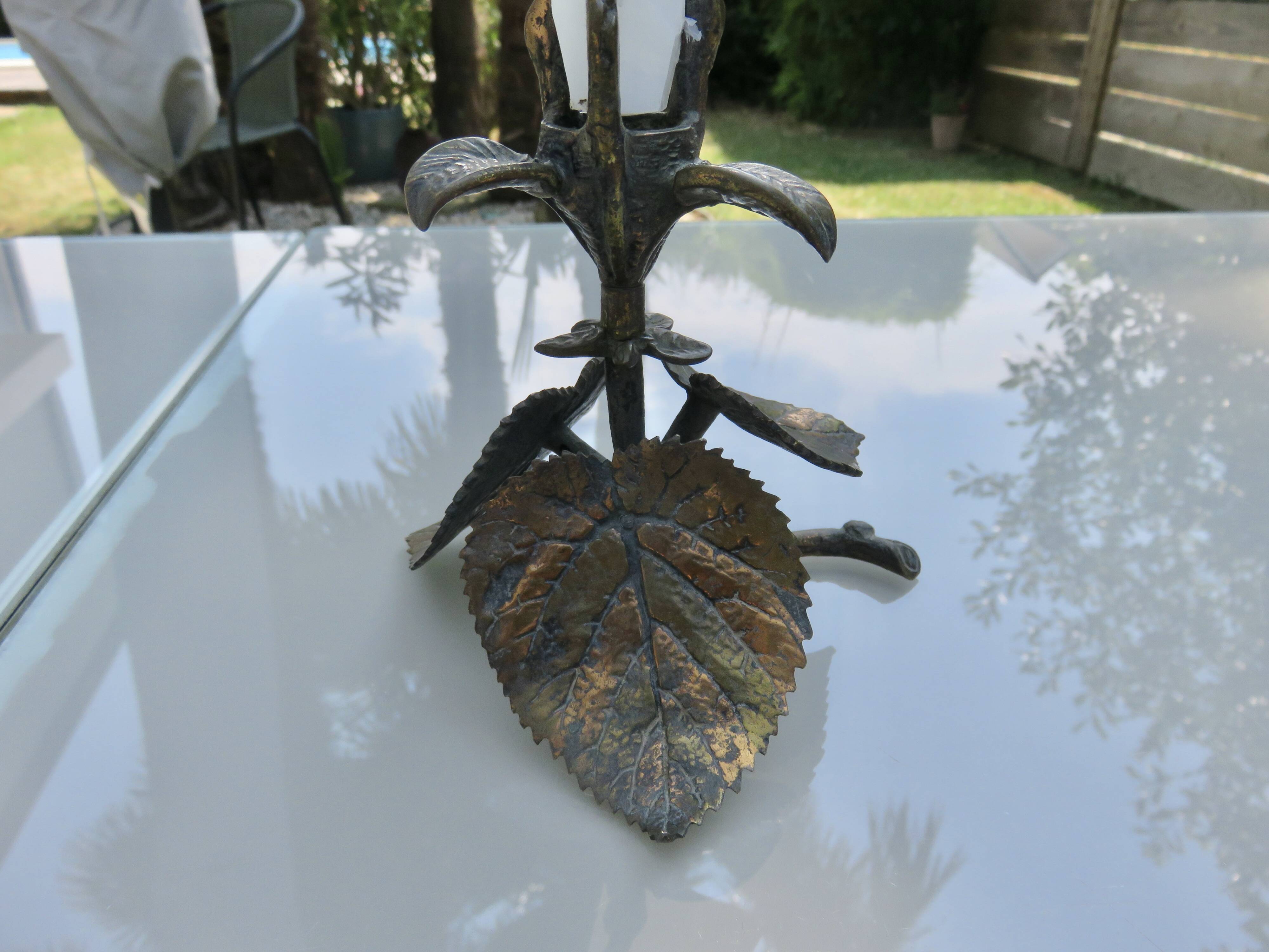 Floral bronze candlestick, Art Nouveau style, 1930s-1940s.