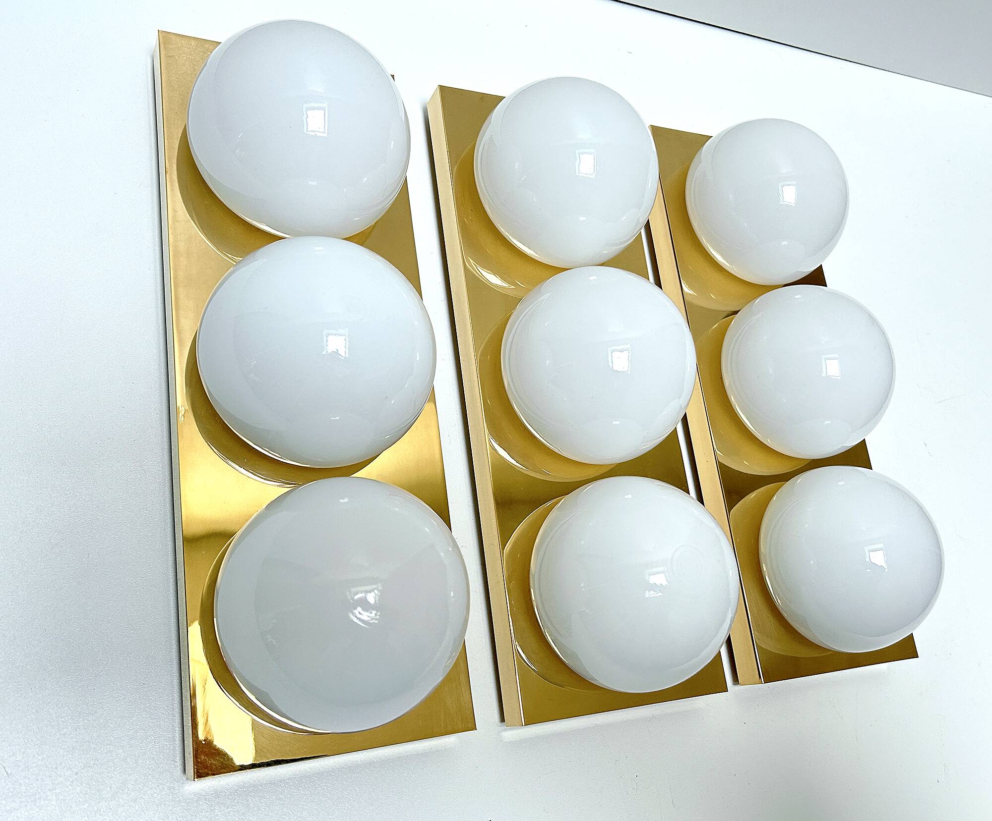 3 vintage limburg sconces, bronze gilded with fine gold, glass