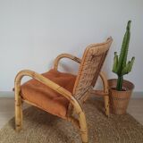 Vintage rattan and braided rope armchair