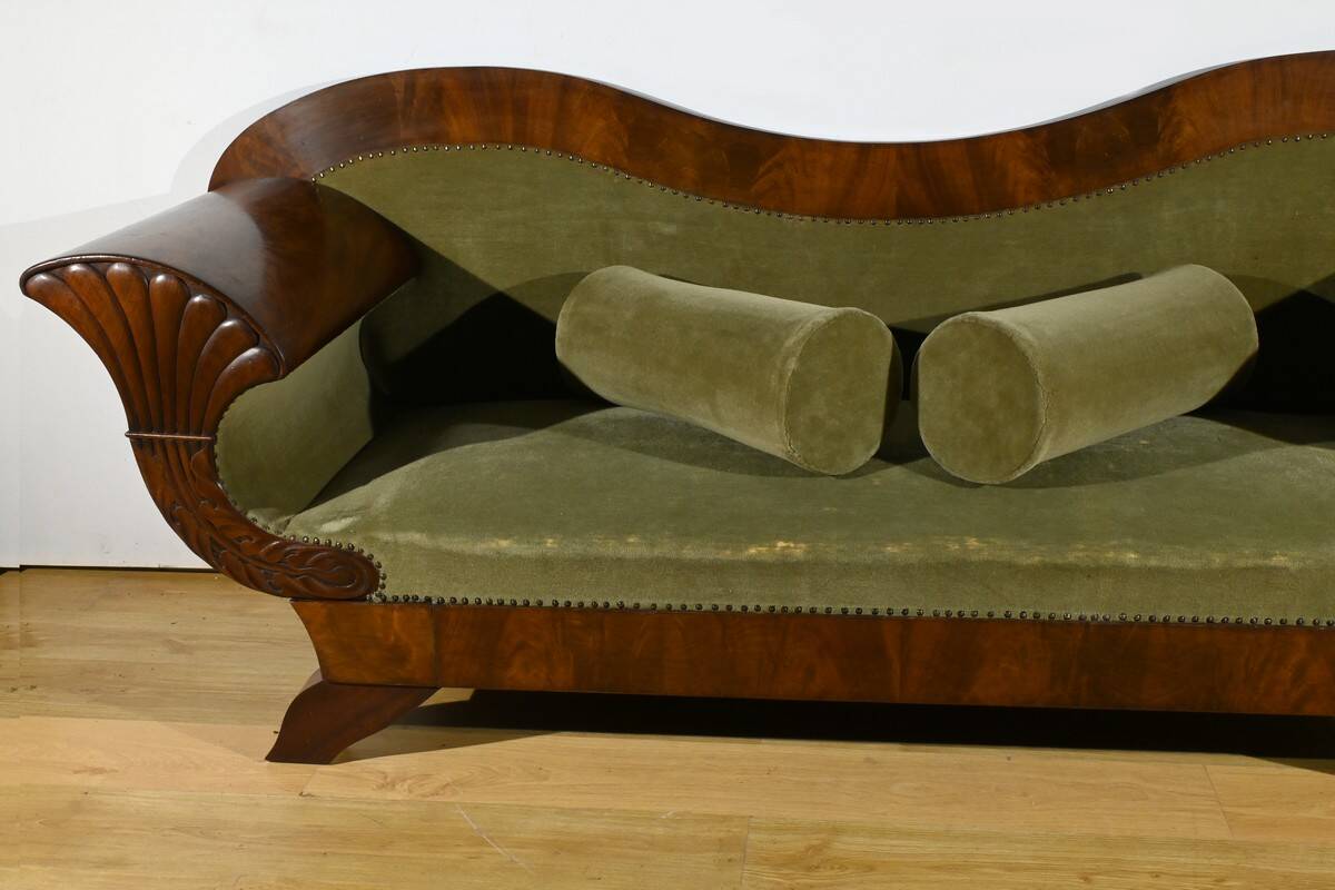 Mahogany Burl Sofa, Biedermeier Style – Late 19th Century