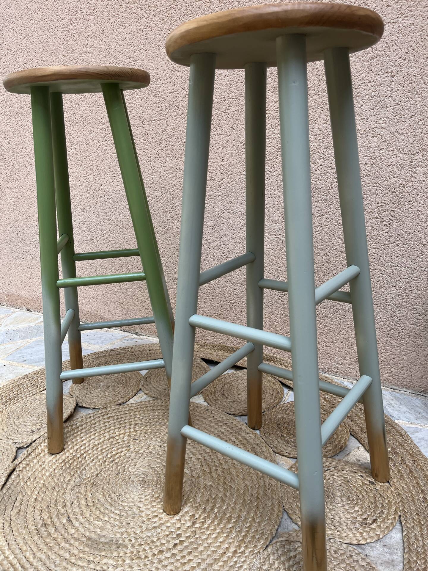 Pair of pine bistro stools
