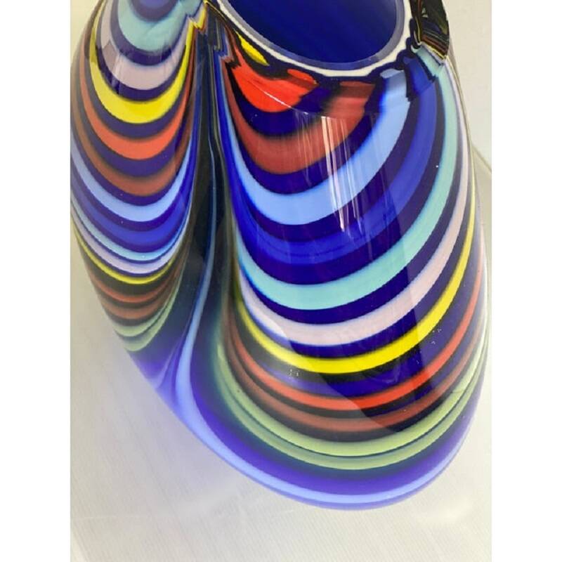 Contemporary artistic vase in murano glass with colored reeds