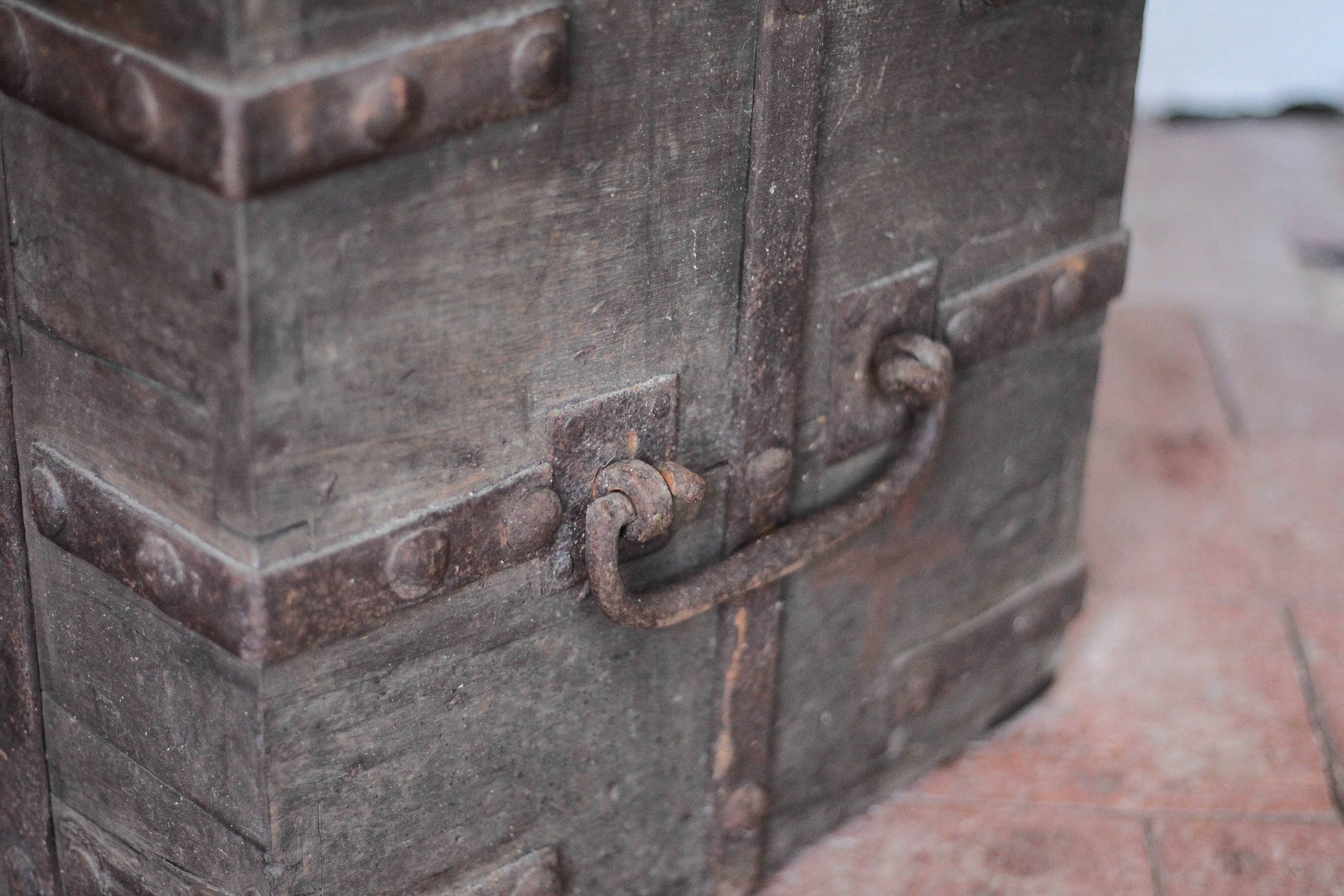Old wooden chest with fittings, corsair chest, storage chest