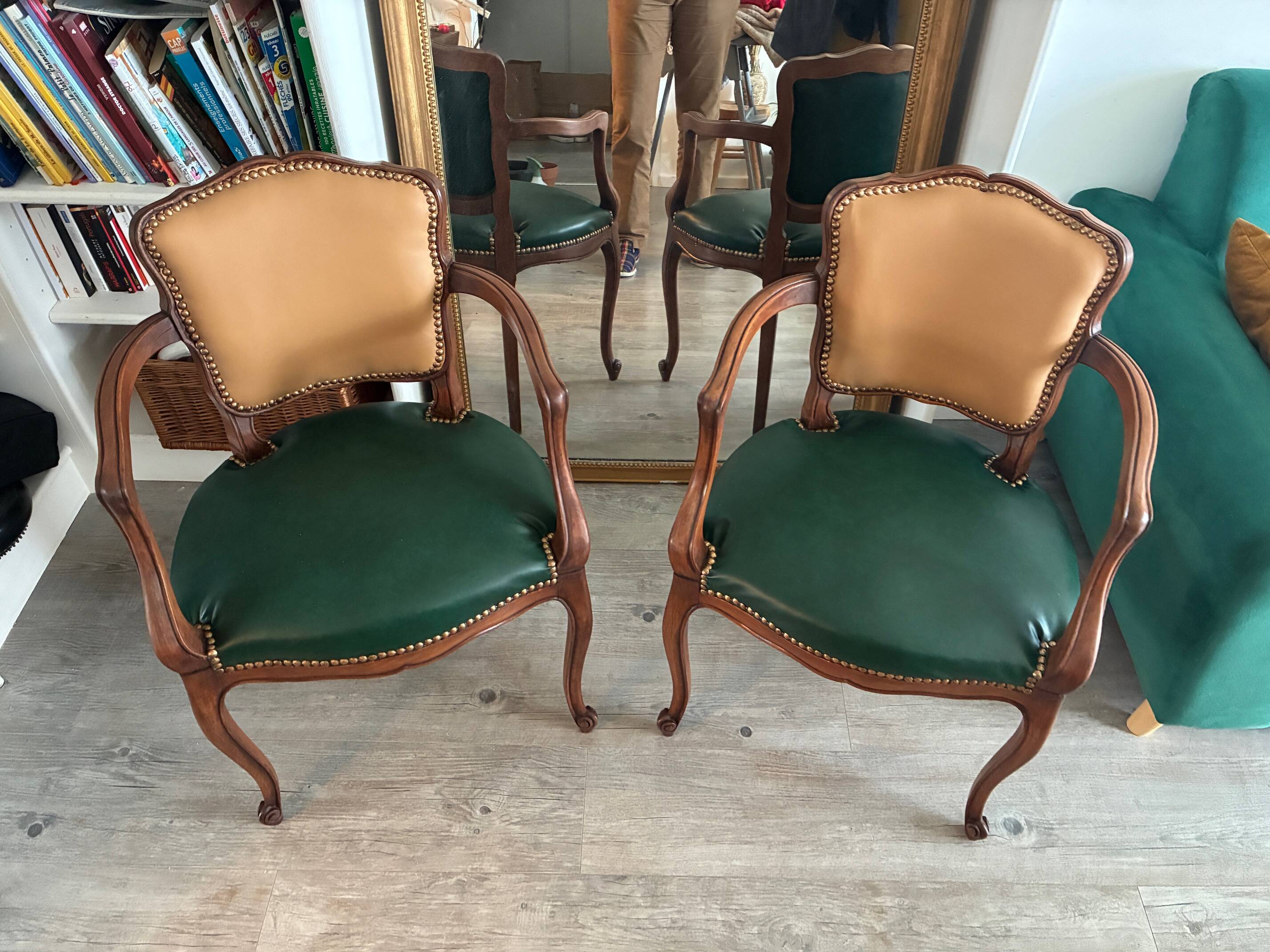 Pair of newly upholstered cabriolet armchairs