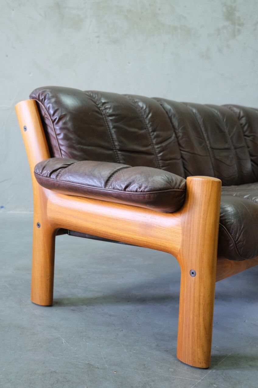 Mid-Century Teak and Leather 3-Seater Sofa from Ekornes, 1970s