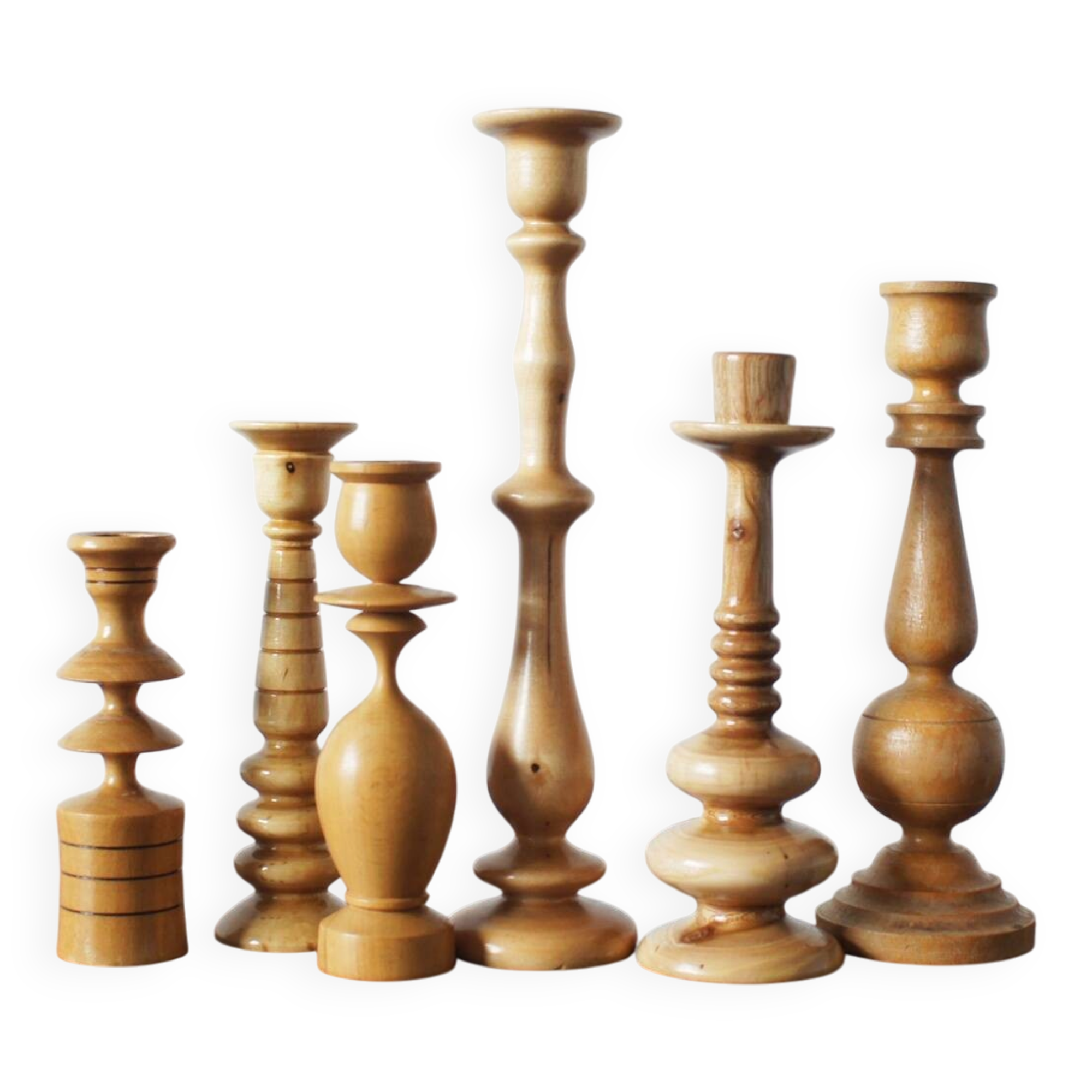 Scandinavian Wooden Candleholders, Set of 6