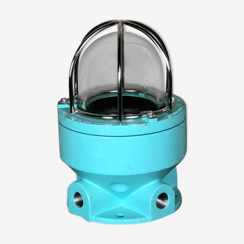 Lampe industrielle marine en métal bleu turquoise Ht 23 cm